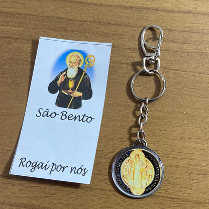 CHAVEIRO METAL DUPLA FACE COM MOSQUETE MEDALHA SÃO BENTO (6 UNIDADES)