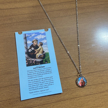CORRENTE INOX COM MEDALHA RESINADA SANTO ANTÔNIO  (3 UNIDADES)