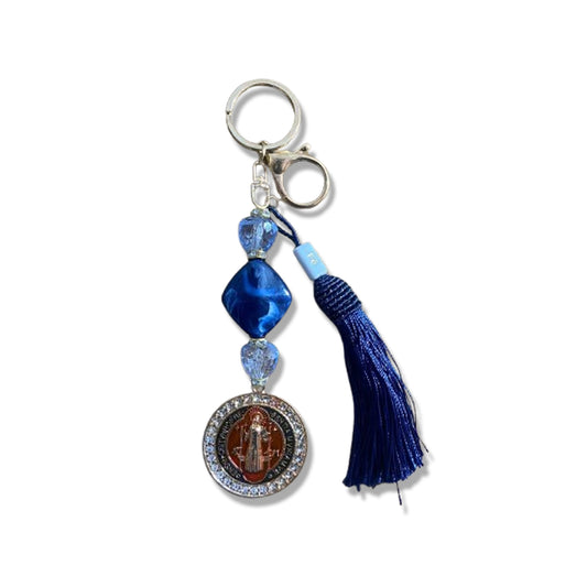 CHAVEIRO DE PEDRARIAS MEDALHA SÃO BENTO COM STRASS  (1 UNIDADE)