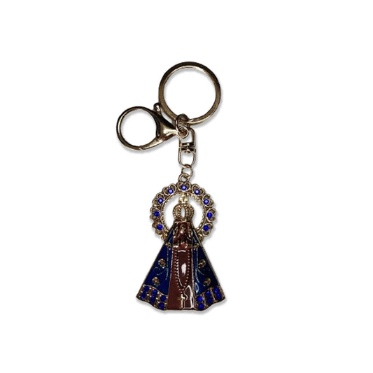 CHAVEIRO LUXO COM MOSQUETE NOSSA SENHORA APARECIDA MARROM COM RESPLENDOR E STRASS  (6 UNIDADES)