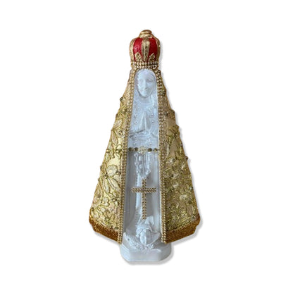 IMAGEM DE GESSO NOSSA SENHORA APARECIDA BRANCA MANTO DOURADO COM STRASS MOD1 31CM (1 UNIDADE)
