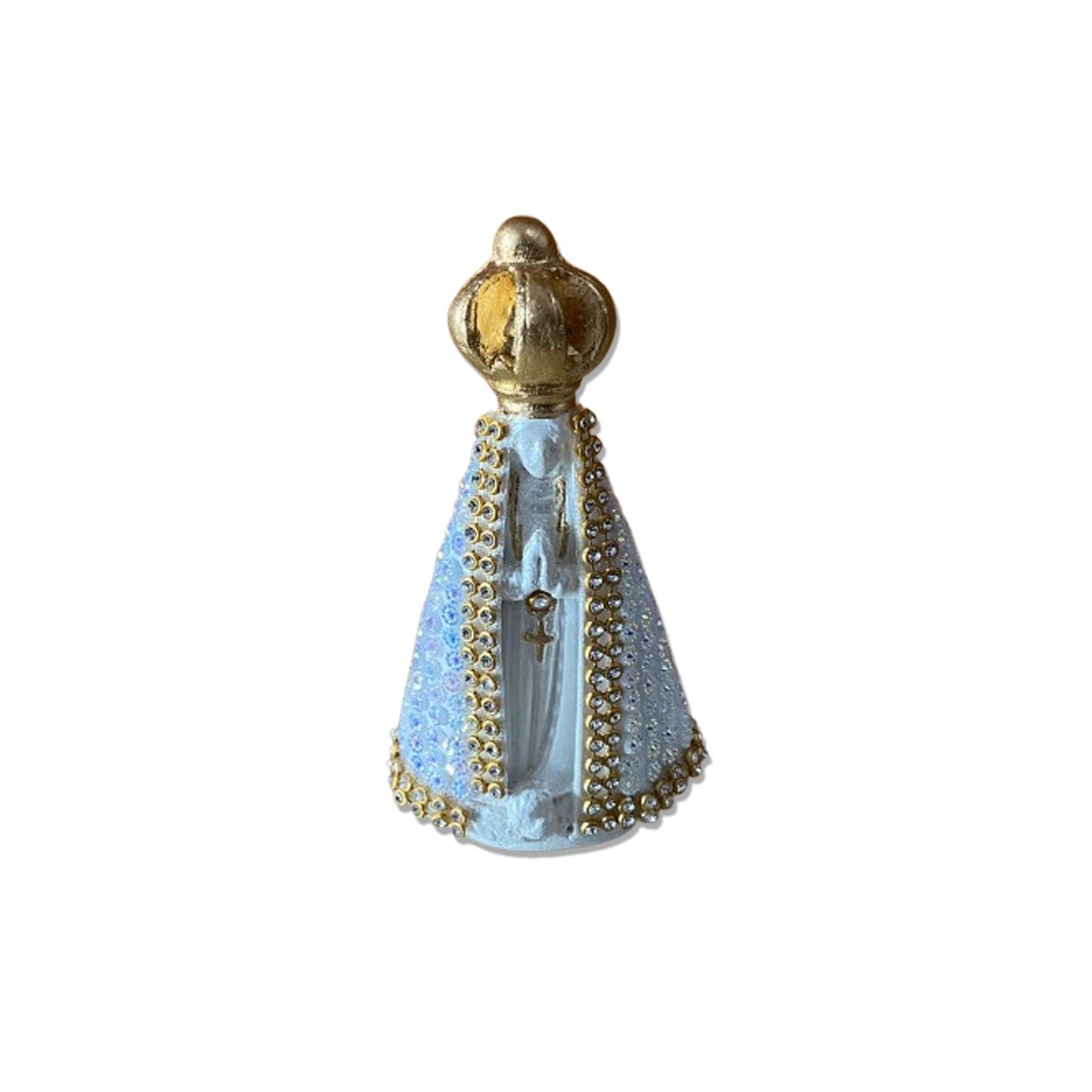 IMAGEM DE GESSO NOSSA SENHORA APARECIDA  BRANCA COM STRASS 10,5CM (1 UNIDADE)