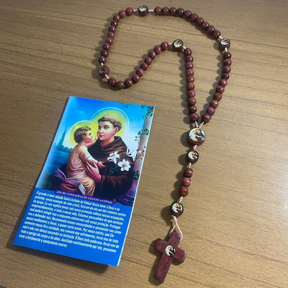 TERÇO DE MADEIRA SANTO ANTÔNIO 7 MEDALHAS 08MM (3 UNIDADES)