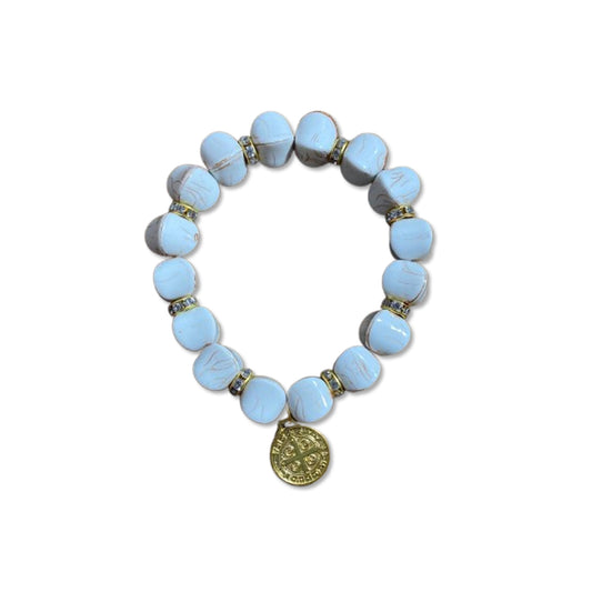 PULSEIRA PÉROLA MEDALHA DE SÃO BENTO 10MM MOD-4 (03 UNIDADES)