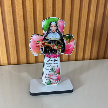 IMAGEM DE MESA MDF CRUZ RESINADA SANTA RITA DE CÁSSIA (1 UNIDADE)