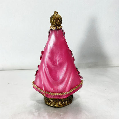 IMAGEM DE GESSO NOSSA SENHORA APARECIDA DOURADA E ROSA COM PEDRARIA 14,5CM (1 UNIDADE)