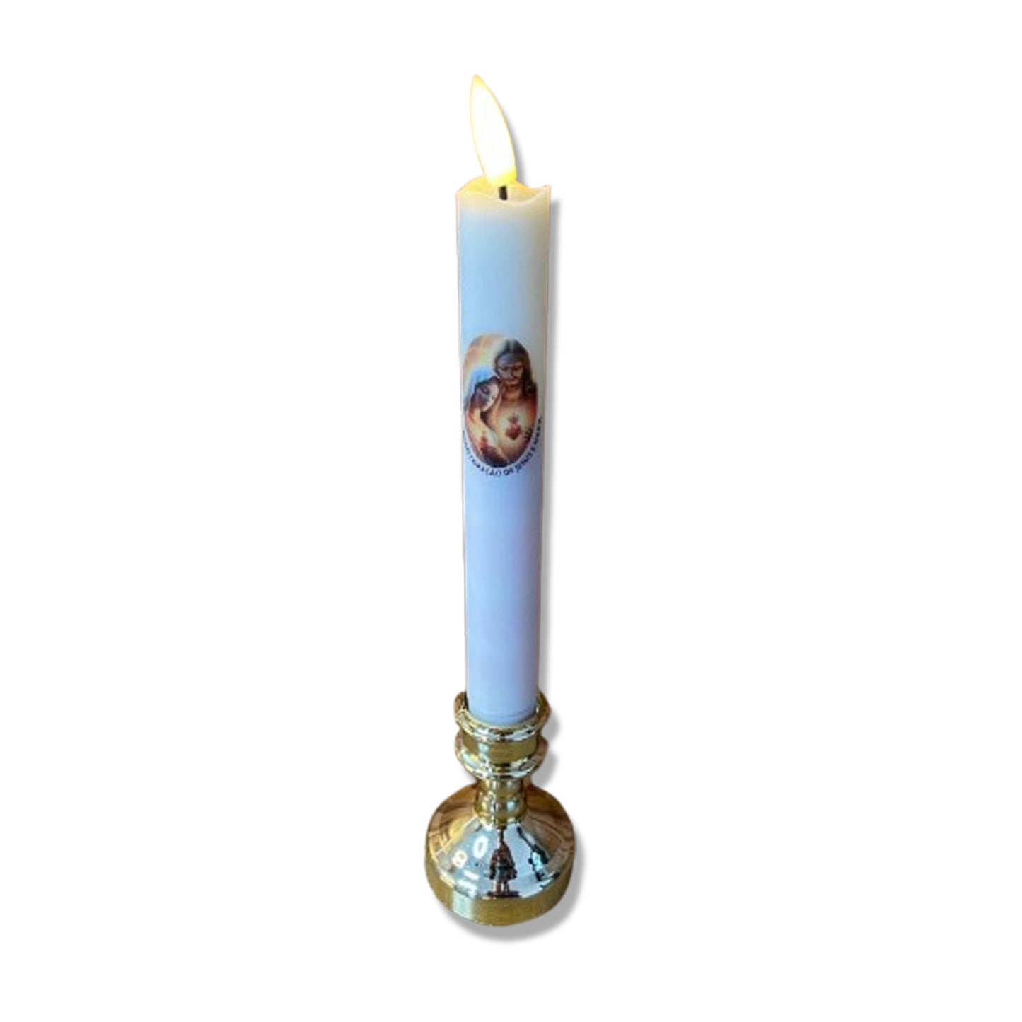 VELA ELETRÔNICA PALITO COM PEDESTAL SAGRADO CORAÇÃO DE JESUS E IMACULADO CORAÇÃO DE MARIA 25CM (1 UNIDADE)