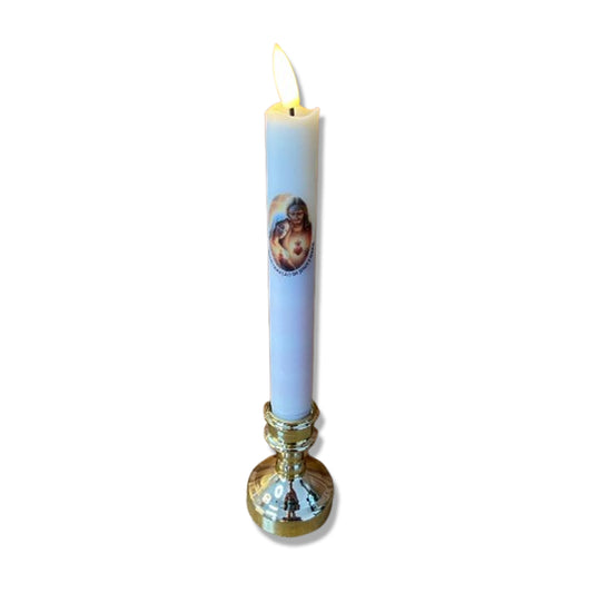 VELA ELETRÔNICA PALITO COM PEDESTAL SAGRADO CORAÇÃO DE JESUS E IMACULADO CORAÇÃO DE MARIA 25CM (1 UNIDADE)