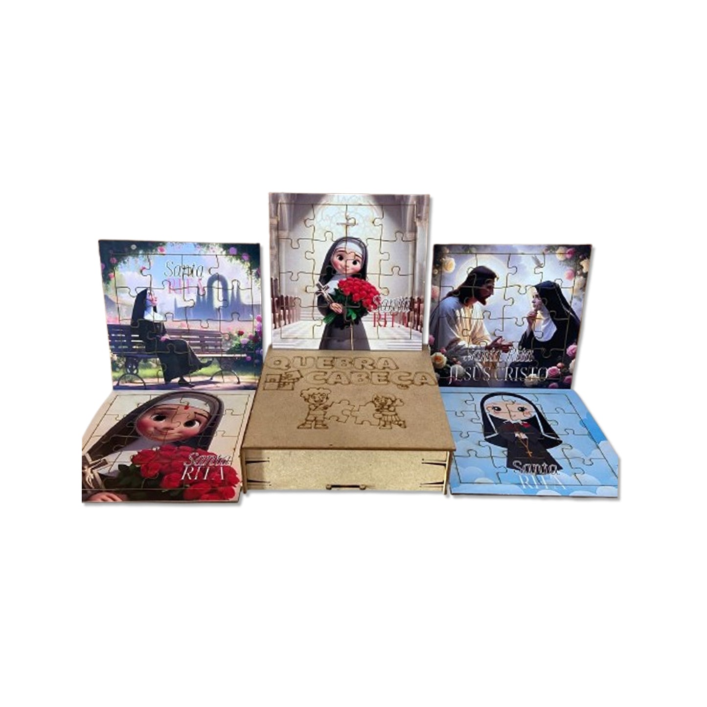 KIT QUEBRA CABEÇA INFANTIL MDF SANTA RITA DE CÁSSIA (5 UNIDADE)