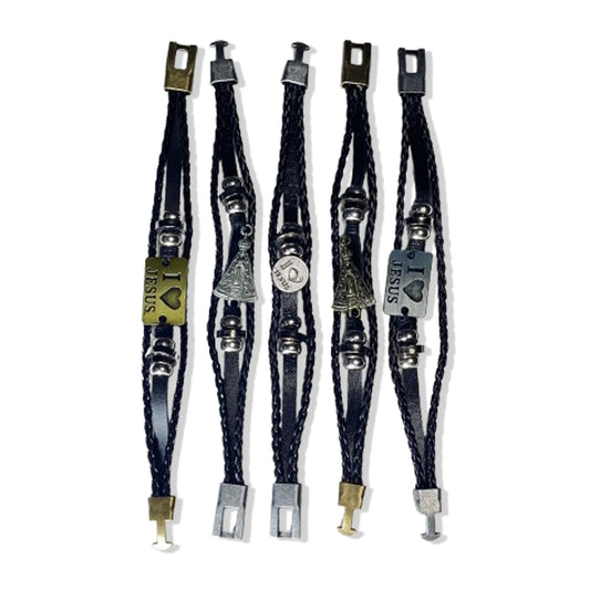 PULSEIRA COURO PINGENTES SORTIDOS (5 UNIDADES)