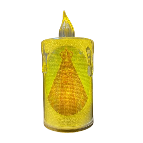 VELA ELETRÔNICA TRANSPARENTE NOSSA SENHORA APARECIDA 08CM ( 3 UNIDADES)