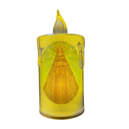 VELA ELETRÔNICA TRANSPARENTE NOSSA SENHORA APARECIDA 08CM ( 3 UNIDADES)