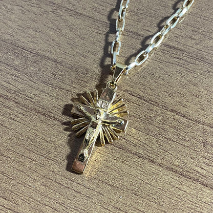 CORRENTE DOURADA COM CRUCIFIXO RAIADO ( 1 UNIDADE)