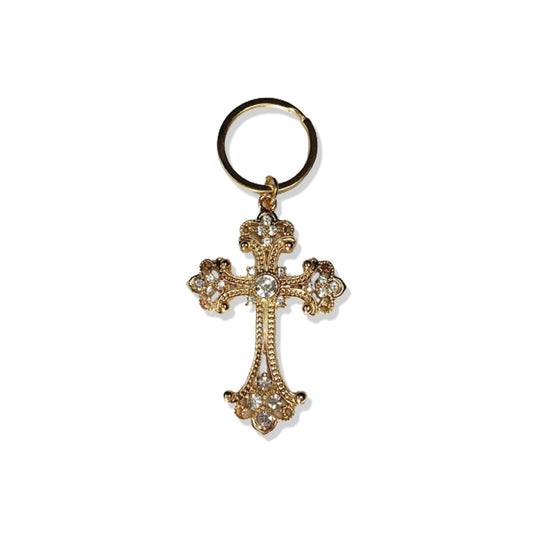 CHAVEIRO DOURADO CRUCIFIXO COM STRASS (6UNIDADES)
