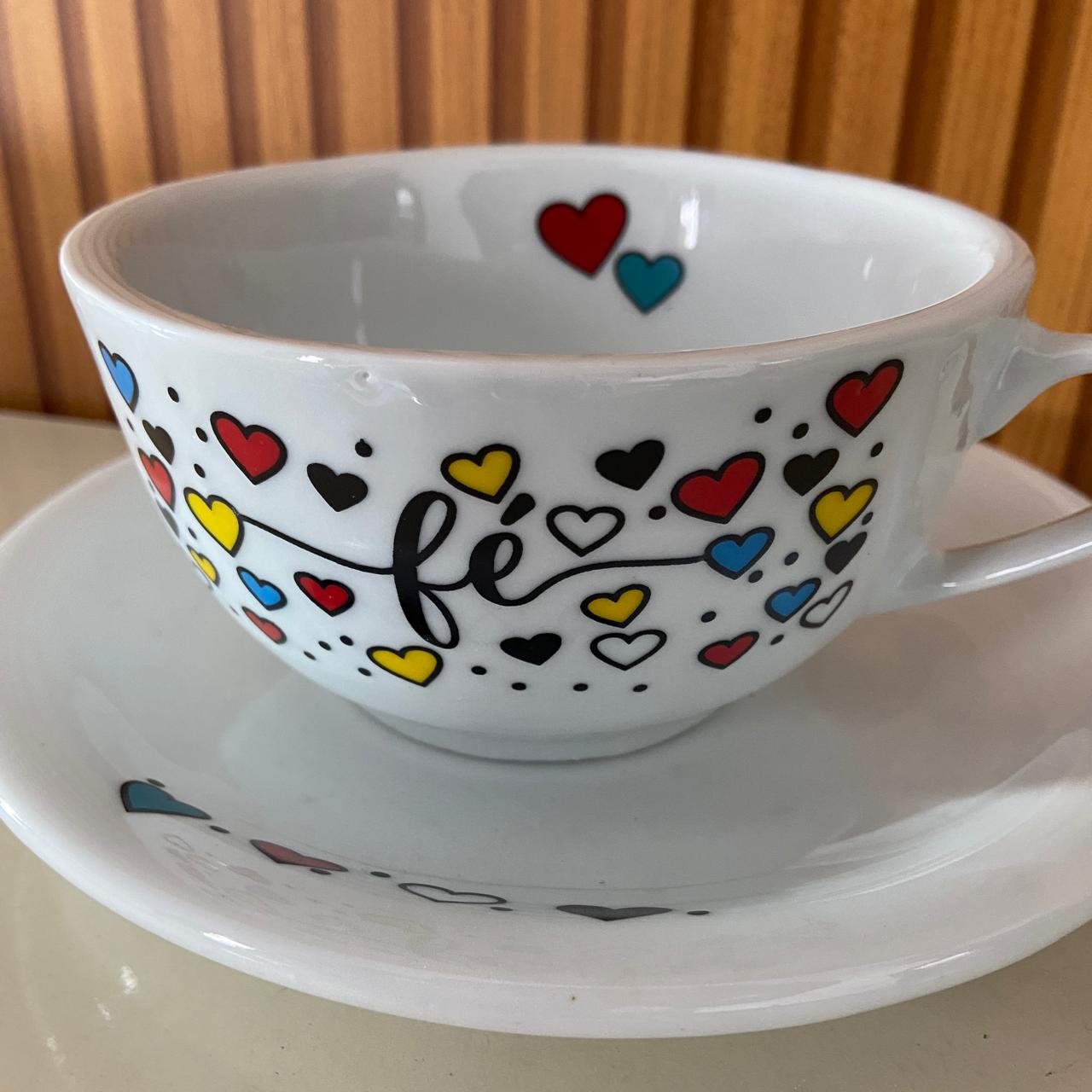 TIGELA DE PORCELANA COM ALÇA FÉ + PRATO 500ML (1 UNIDADE)