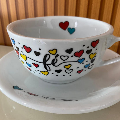 TIGELA DE PORCELANA COM ALÇA FÉ + PRATO 500ML (1 UNIDADE)