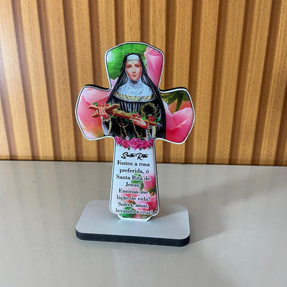 IMAGEM DE MESA MDF CRUZ RESINADA SANTA RITA DE CÁSSIA (1 UNIDADE)