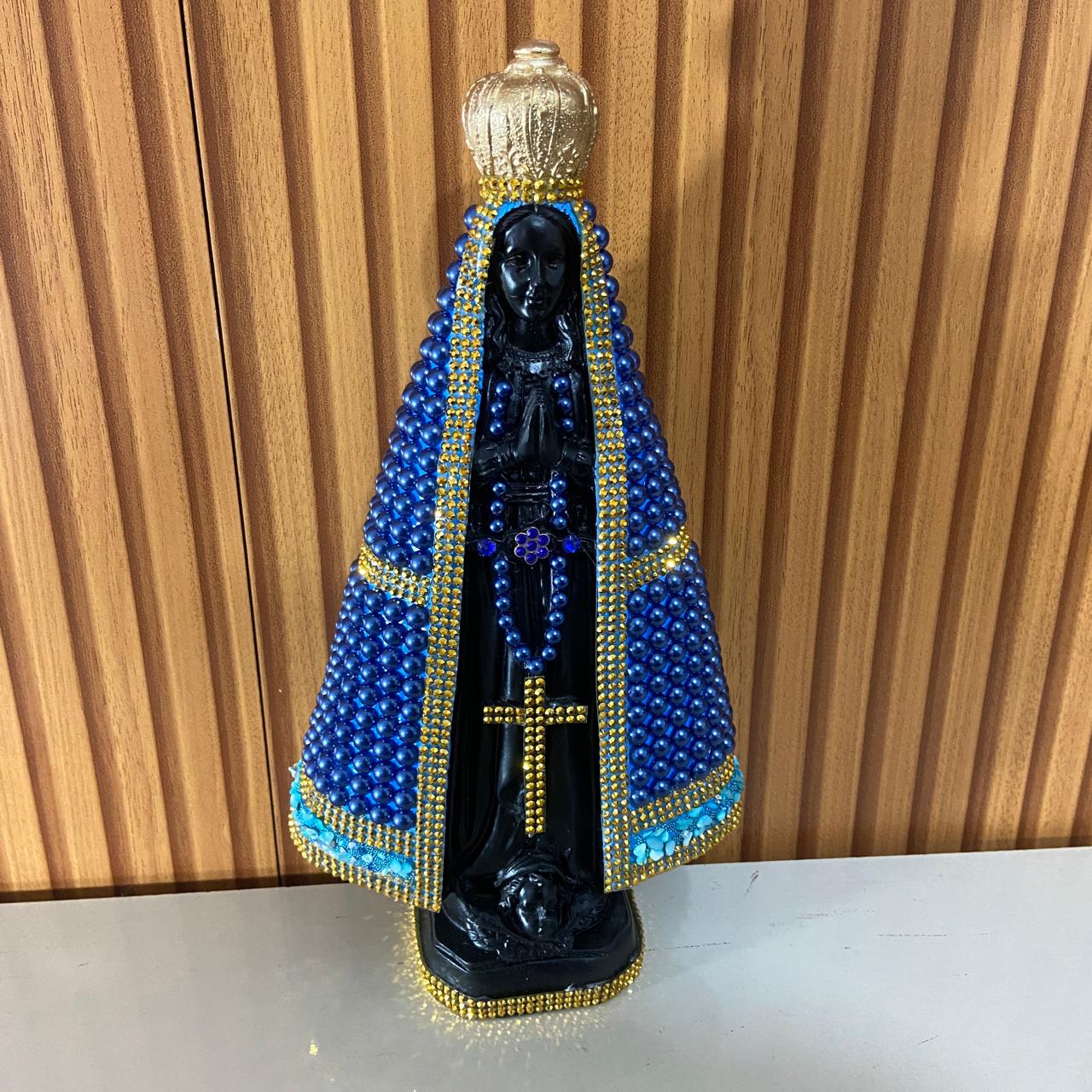 IMAGEM DE GESSO NOSSA SENHORA APARECIDA PÉROLA AZUL 31CM (1 UNIDADE)