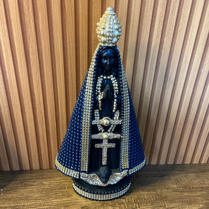 IMAGEM DE GESSO NOSSA SENHORA APARECIDA AZUL COM STRASS 39CM (1 UNIDADE)