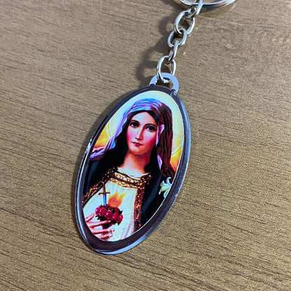 CHAVEIRO METAL OVAL RESINADO IMACULADO CORAÇÃO DE MARIA (6 UNIDADES)
