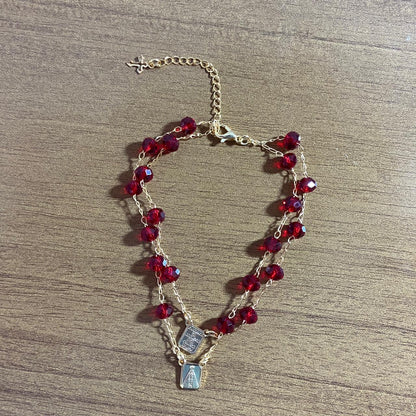 PULSEIRA ESCAPULARIO CRISTAL VERMELHO TRANSPARENTE (3 UNIDADES)