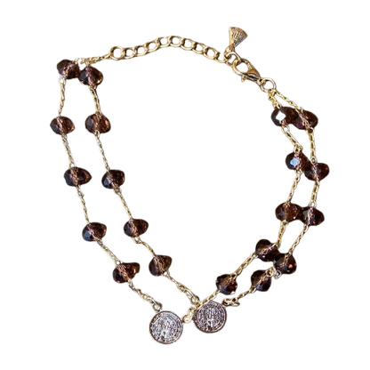 PULSEIRA ESCAPULÁRIO CRISTAL VINHO TRANSPARENTE MEDALHA SÃO BENTO  (3 UNIDADES)