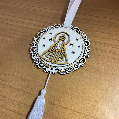 MANDALA BRANCA MDF NOSSA SENHORA APARECIDA EM RELEVO COM ACRÍLICO   (1 UNIDADE)