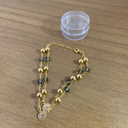 PULSEIRA ESCAPULARIO DOURADA COM CRISTAL CINZA MEDALHA SÃO BENTO  (3 UNIDADES)