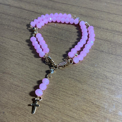 TERÇO PULSEIRA CRISTAL ROSA  (3 UNIDADES)
