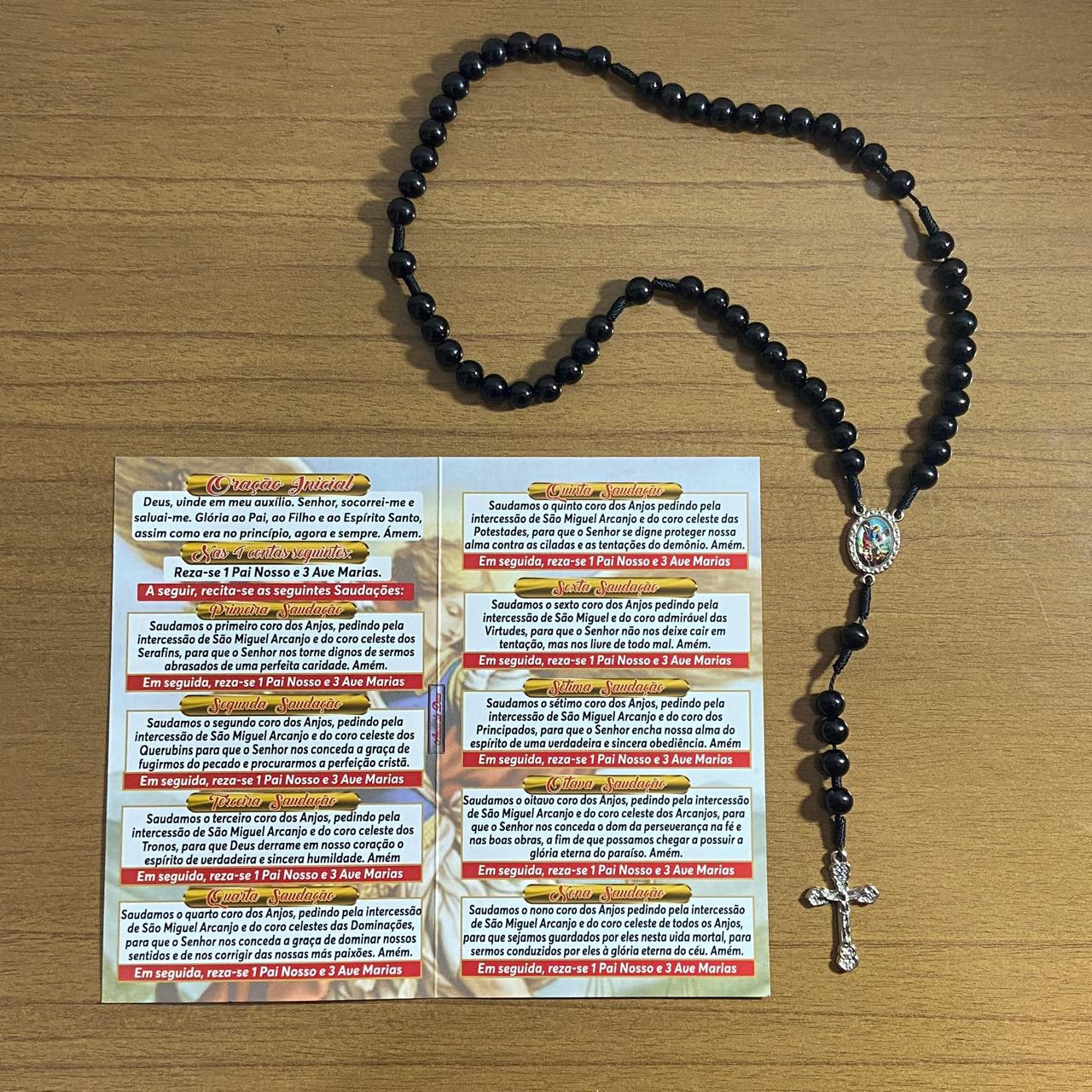 TERÇO PÉROLA PRETA SÃO MIGUEL ARCANJO 8MM (1 UNIDADE)