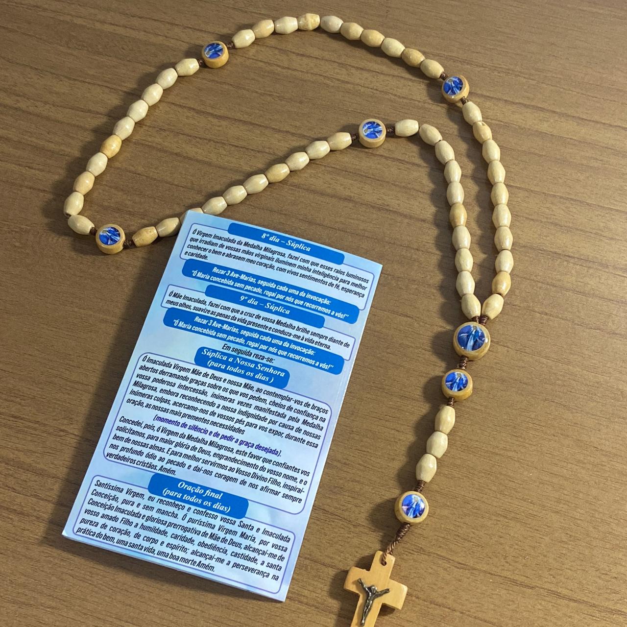 TERÇO DE MADEIRA NOSSA SENHORA DAS GRAÇAS 7 MEDALHAS 08MM (3 UNIDADES)