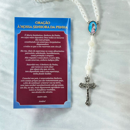 TERÇO PÉROLA NOSSA SENHORA DA PENHA AMORA BRANCA 6MM (1 UNIDADE)