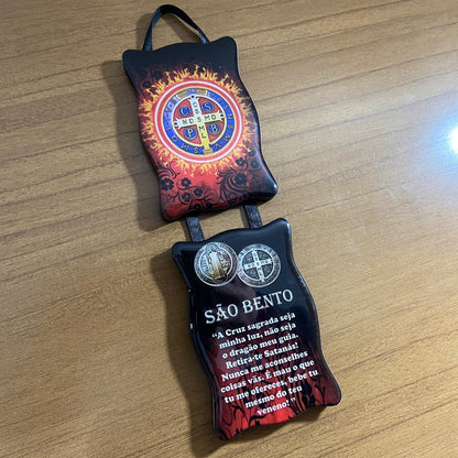 ADORNO DUPLO QUADRADO FITA MEDALHA SÃO BENTO (1 UNIDADE)