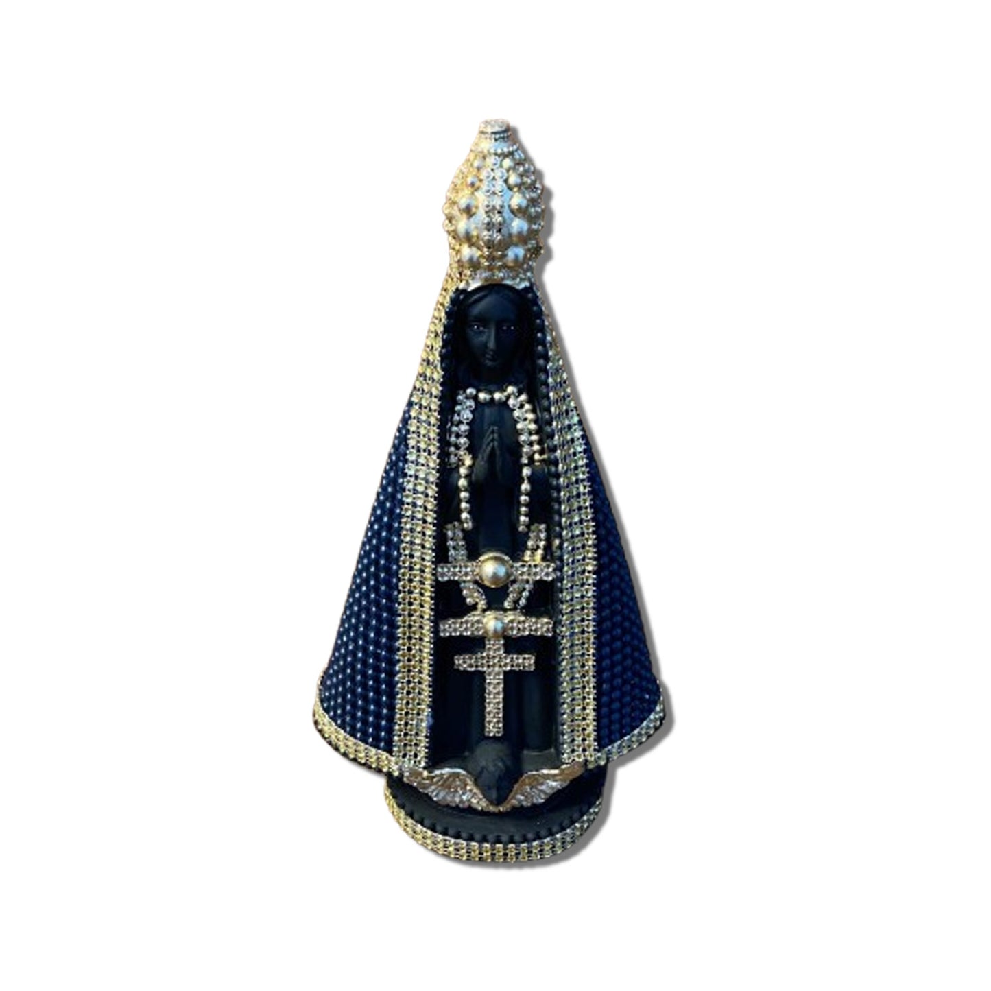 IMAGEM DE GESSO NOSSA SENHORA APARECIDA AZUL E DOURADA COM STRASS 19,5CM (1 UNIDADE)