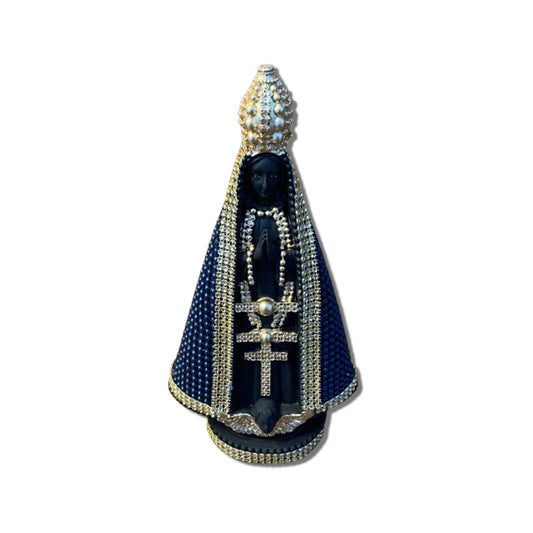 IMAGEM DE GESSO NOSSA SENHORA APARECIDA AZUL E DOURADA COM STRASS 19,5CM (1 UNIDADE)