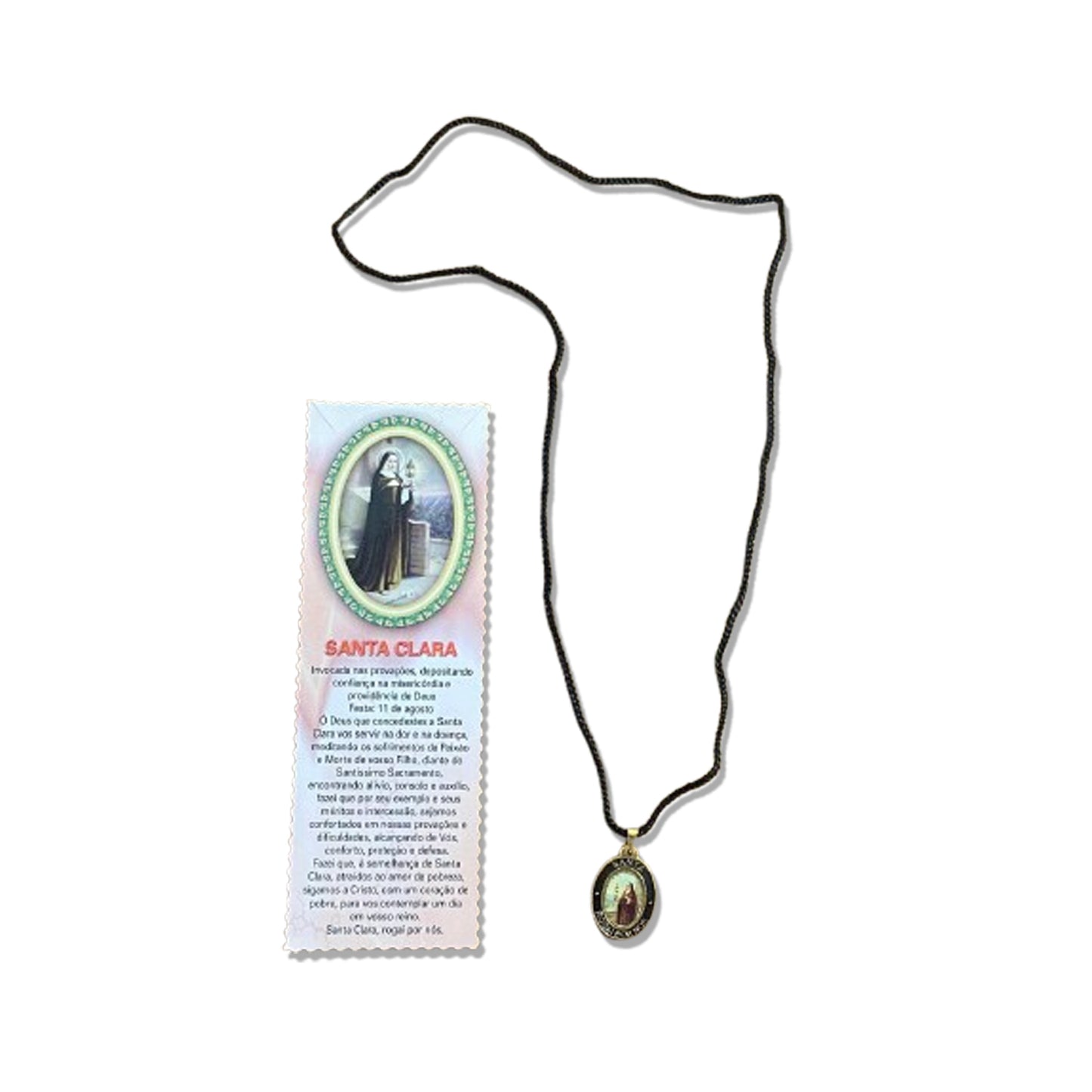 CORDÃO COM MEDALHA RESINADA SANTA CLARA (1 UNIDADES)