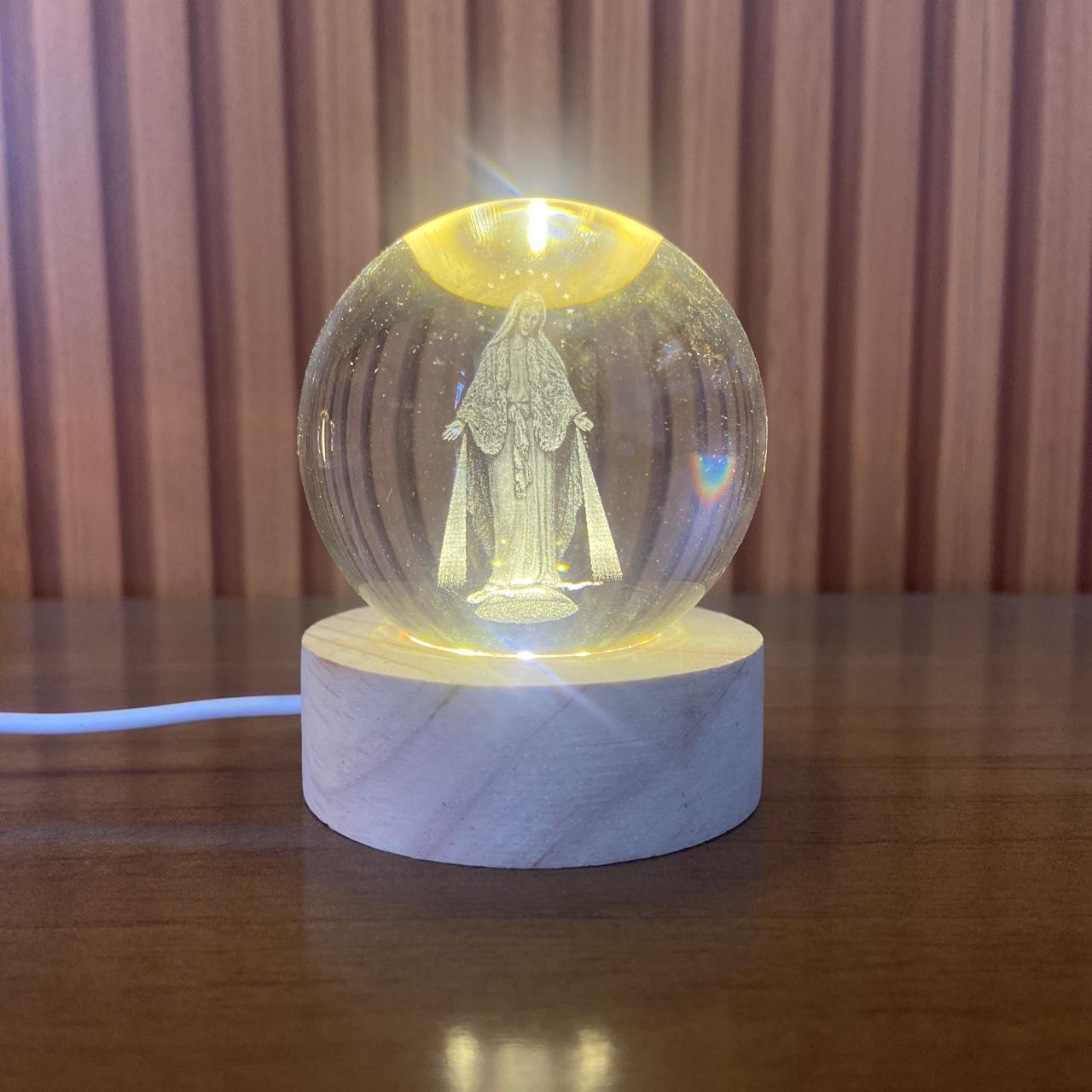 LUMINÁRIA LED BOLA DE VIDRO NOSSA SENHORA DAS GRAÇAS (1 UNIDADE)