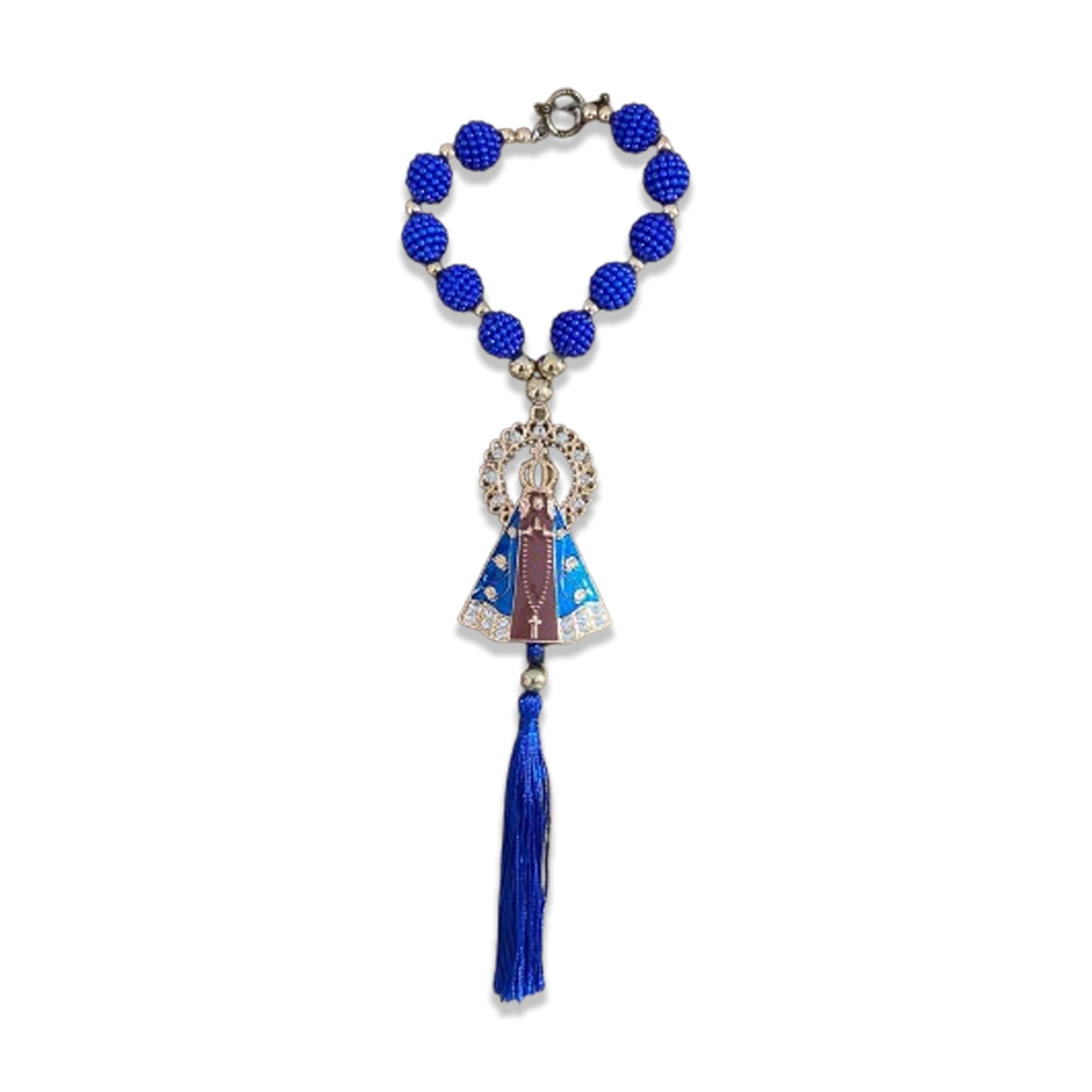 DEZENA PARA CARRO NOSSA SENHORA APARECIDA MARROM AMORA AZUL MOD2 12MM (3 UNIDADES)