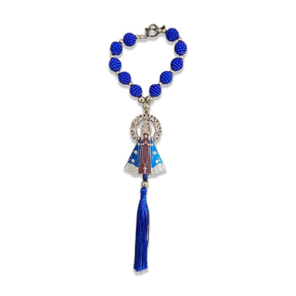 DEZENA PARA CARRO NOSSA SENHORA APARECIDA MARROM AMORA AZUL MOD2 12MM (3 UNIDADES)