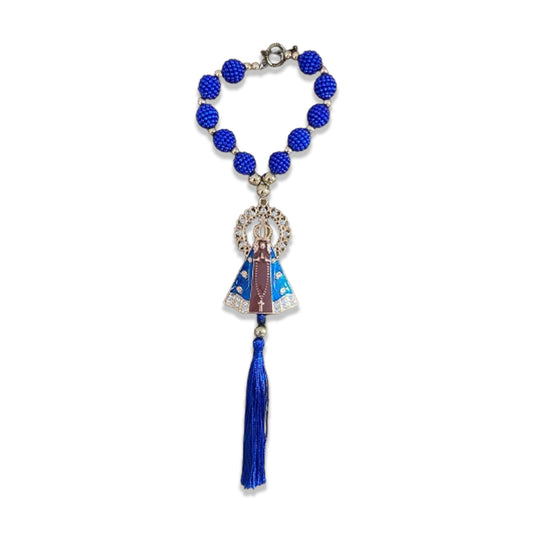 DEZENA PARA CARRO NOSSA SENHORA APARECIDA MARROM AMORA AZUL MOD2 12MM (3 UNIDADES)