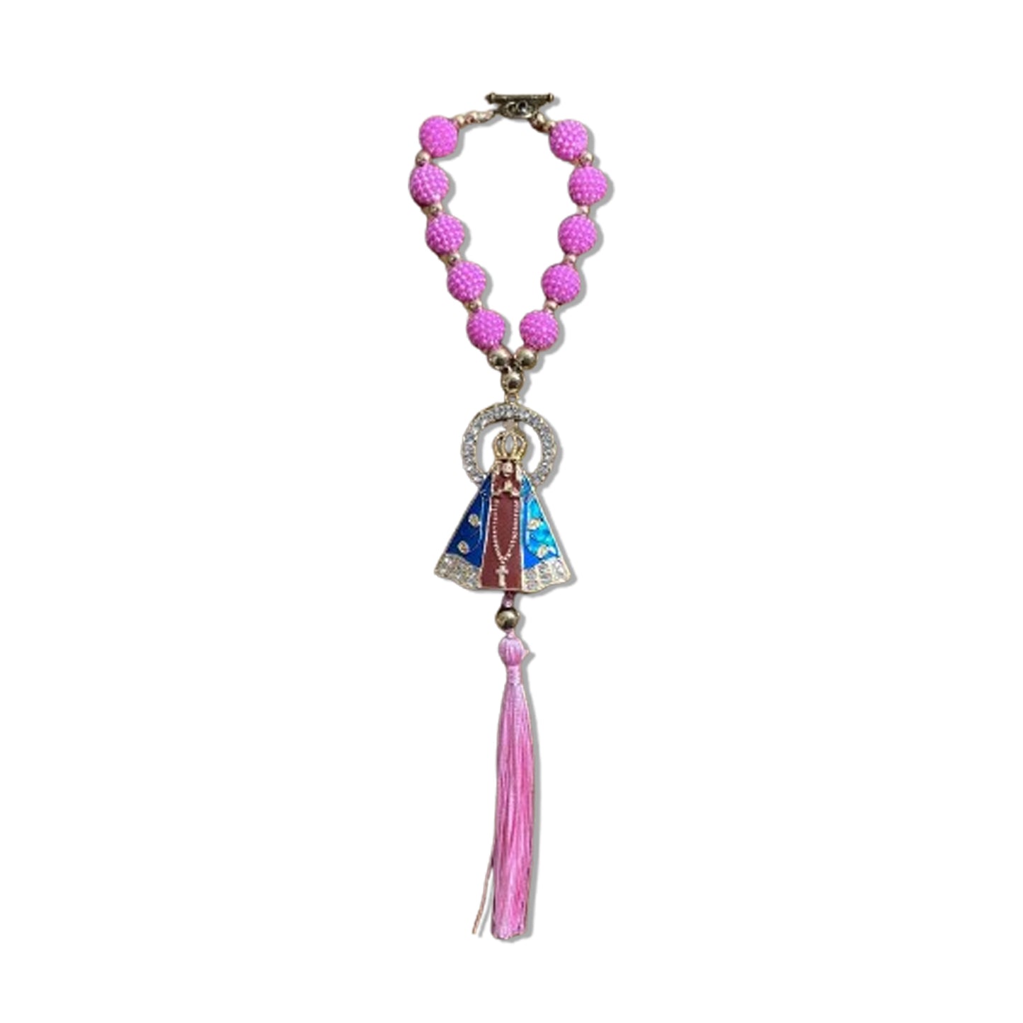 DEZENA PARA CARRO NOSSA SENHORA APARECIDA MARROM AMORA ROSA MOD3 12MM (3 UNIDADES)