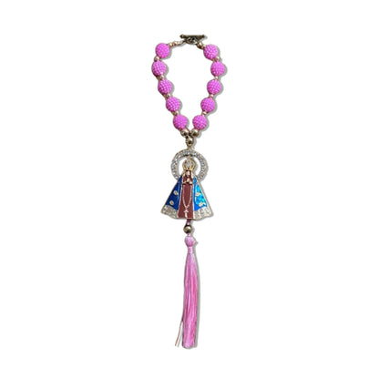 DEZENA PARA CARRO NOSSA SENHORA APARECIDA MARROM AMORA ROSA MOD3 12MM (3 UNIDADES)