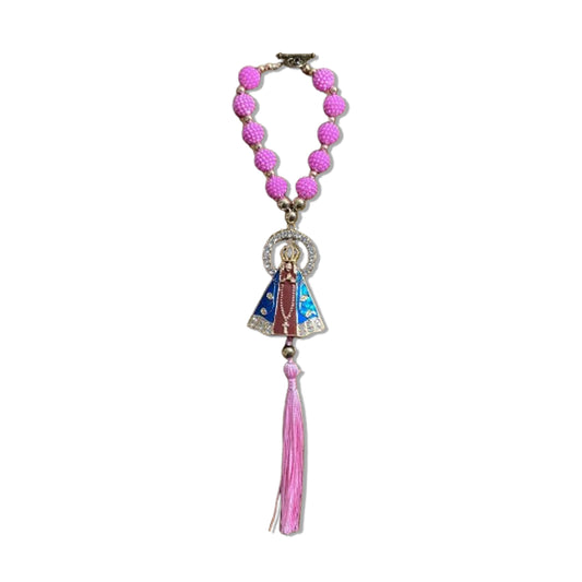 DEZENA PARA CARRO NOSSA SENHORA APARECIDA MARROM AMORA ROSA MOD3 12MM (3 UNIDADES)