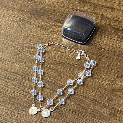 PULSEIRA ESCAPULÁRIO CRISTAL TRANSPARENTE MEDALHA SÃO BENTO  (3 UNIDADES)
