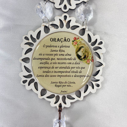 ADORNO TRIPLO REDONDO BRANCO SANTA RITA DE CÁSSIA 42CM (1 UNIDADE)