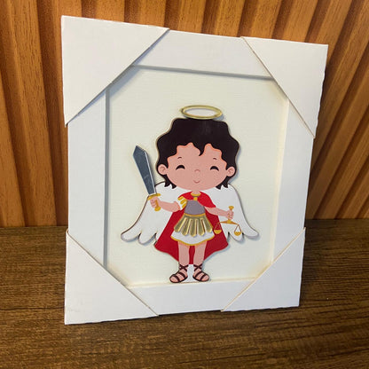QUADRO MDF SÃO MIGUEL ARCANJO INFANTIL COM ACRÍLICO 17,5CMX15,5CM  (1 UNIDADE)