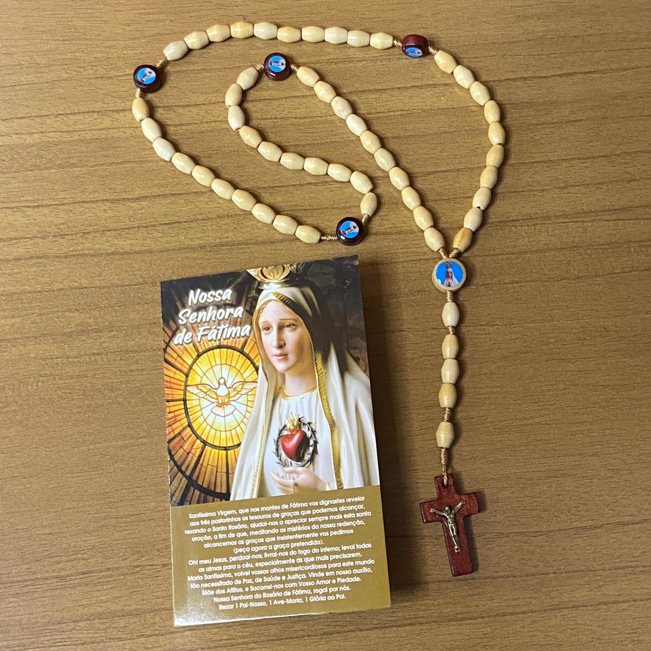 TERÇO DE MADEIRA NOSSA SENHORA DE FÁTIMA 5 MEDALHAS 08MM (3 UNIDADES)