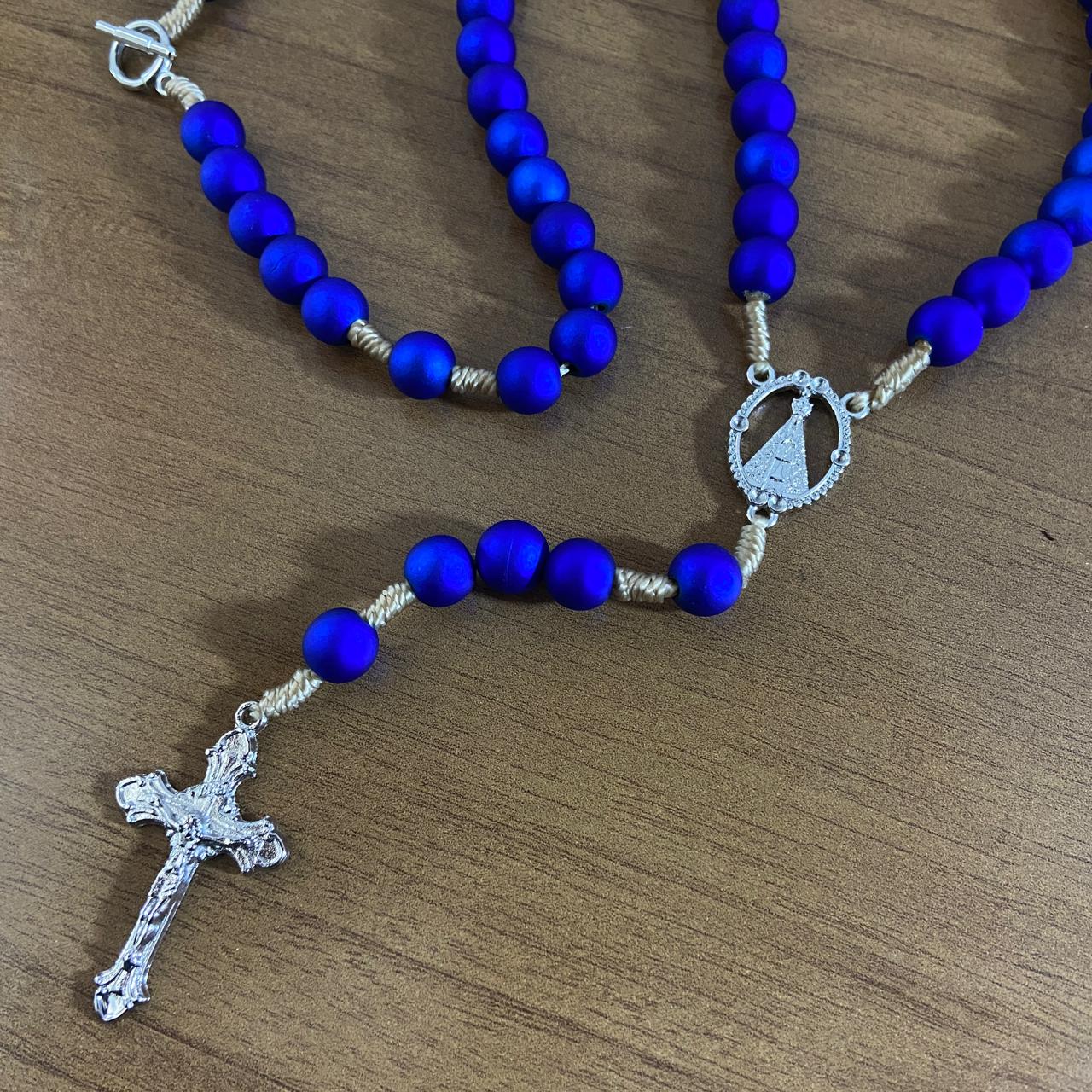 TERÇO PÉROLA AZUL NOSSA SENHORA APARECIDA 10MM  ( 6 UNIDADES)