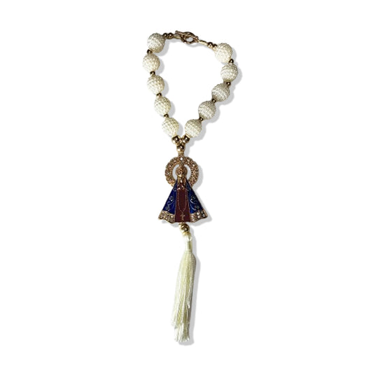 DEZENA PARA CARRO NOSSA SENHORA APARECIDA AMORA BRANCA  MOD2 12MM (3 UNIDADES)