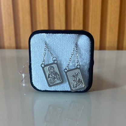 ESCAPULÁRIO INOX QUADRADO LASER DETALHADO SAGRADO CORAÇÃO DE JESUS E SÃO JORGE (6 UNIDADES)